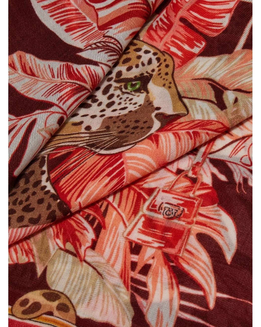 Ferragamo Red Ferragamo Feline Printed Scarf