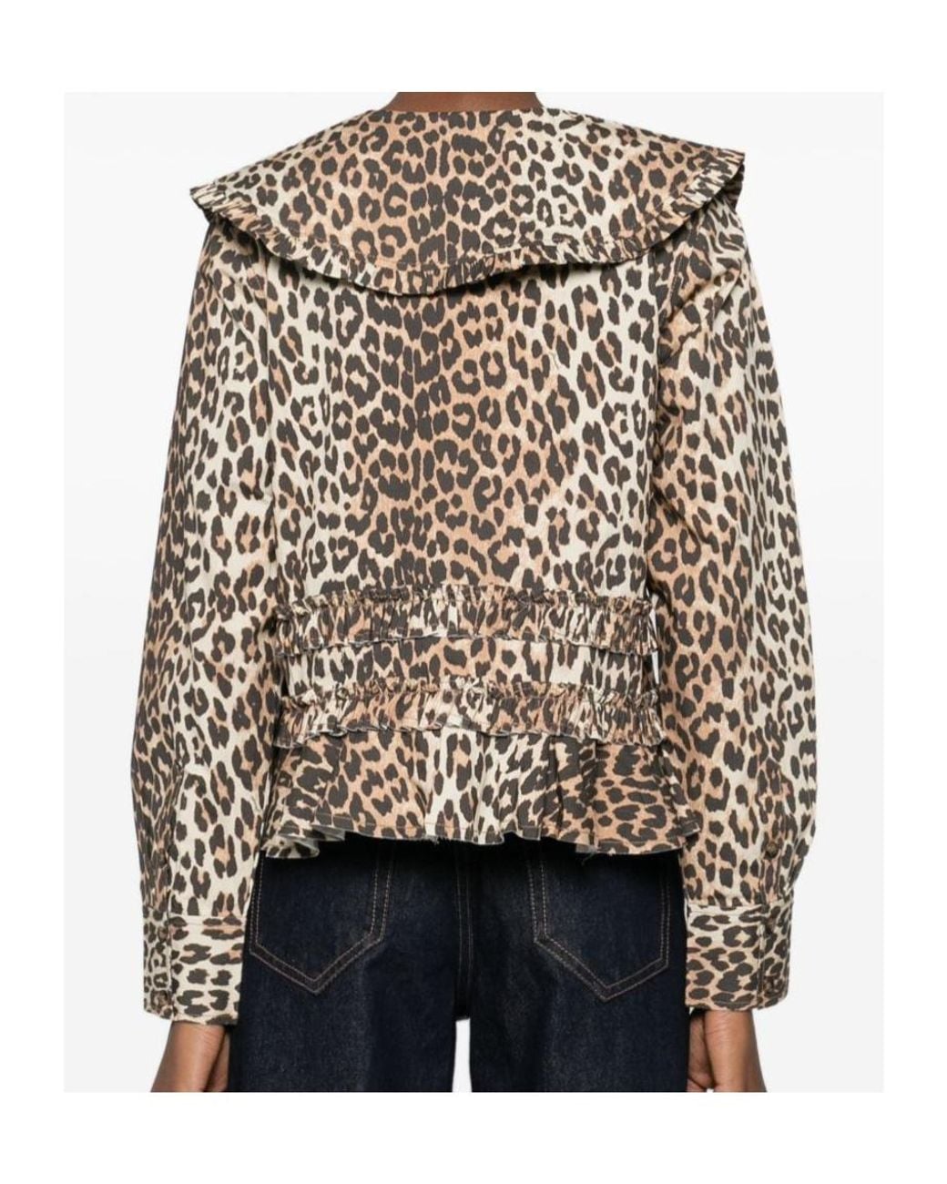 Ganni Natural Ruffled Printed Top