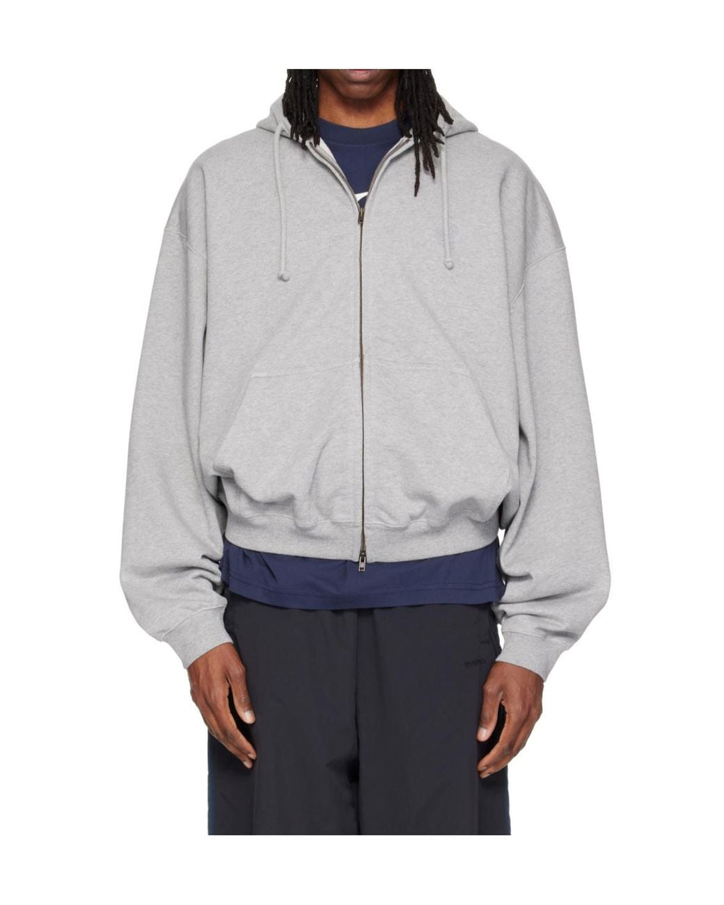 Vetements Gray Embroidered Zip-Up Hoodie for men