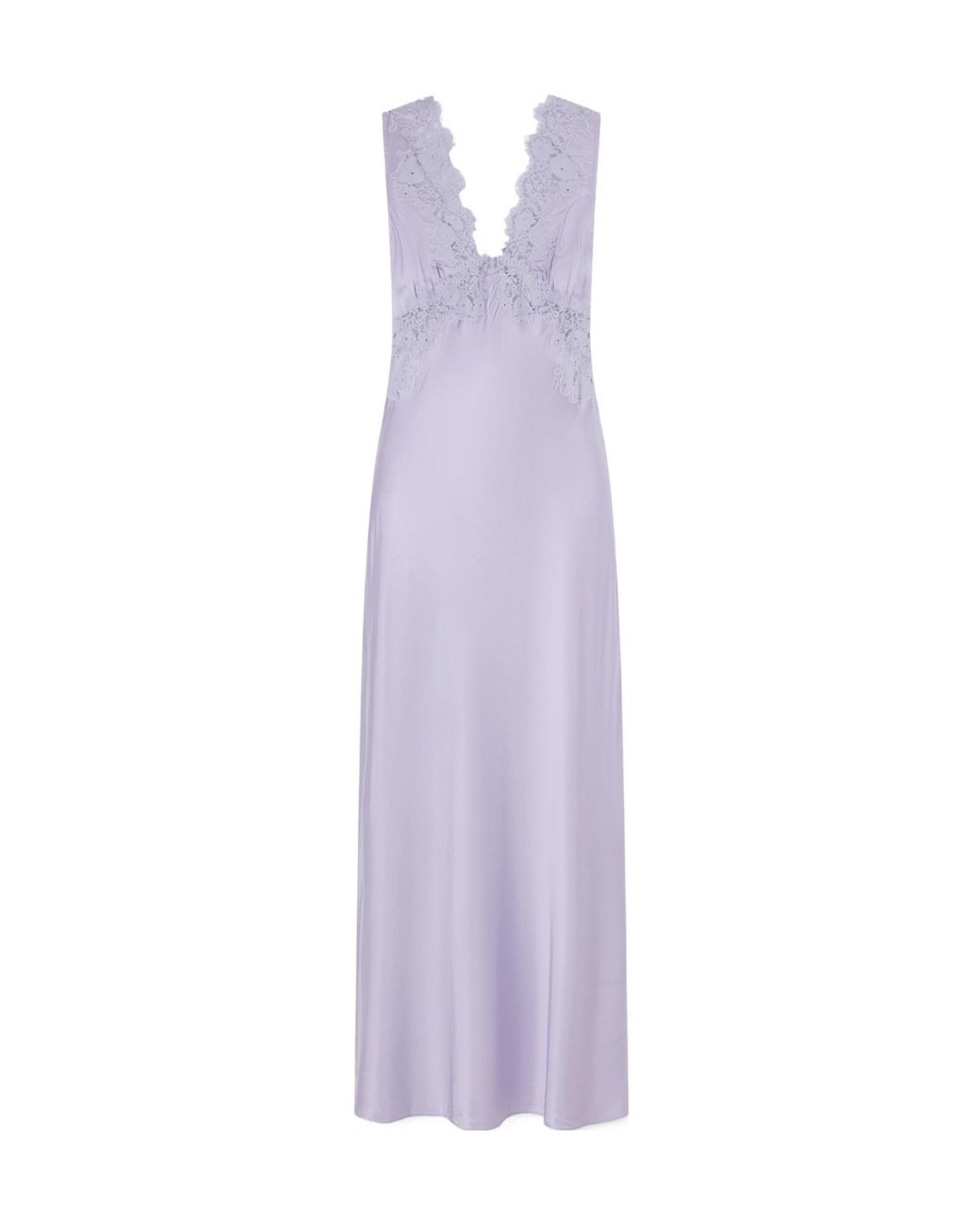 Rixo Purple Lace-Trimmed Satin Maxi Dress