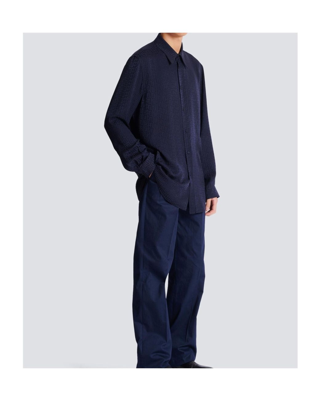 Balmain Blue Monogram Long-Sleeve Jacquard Shirt for men