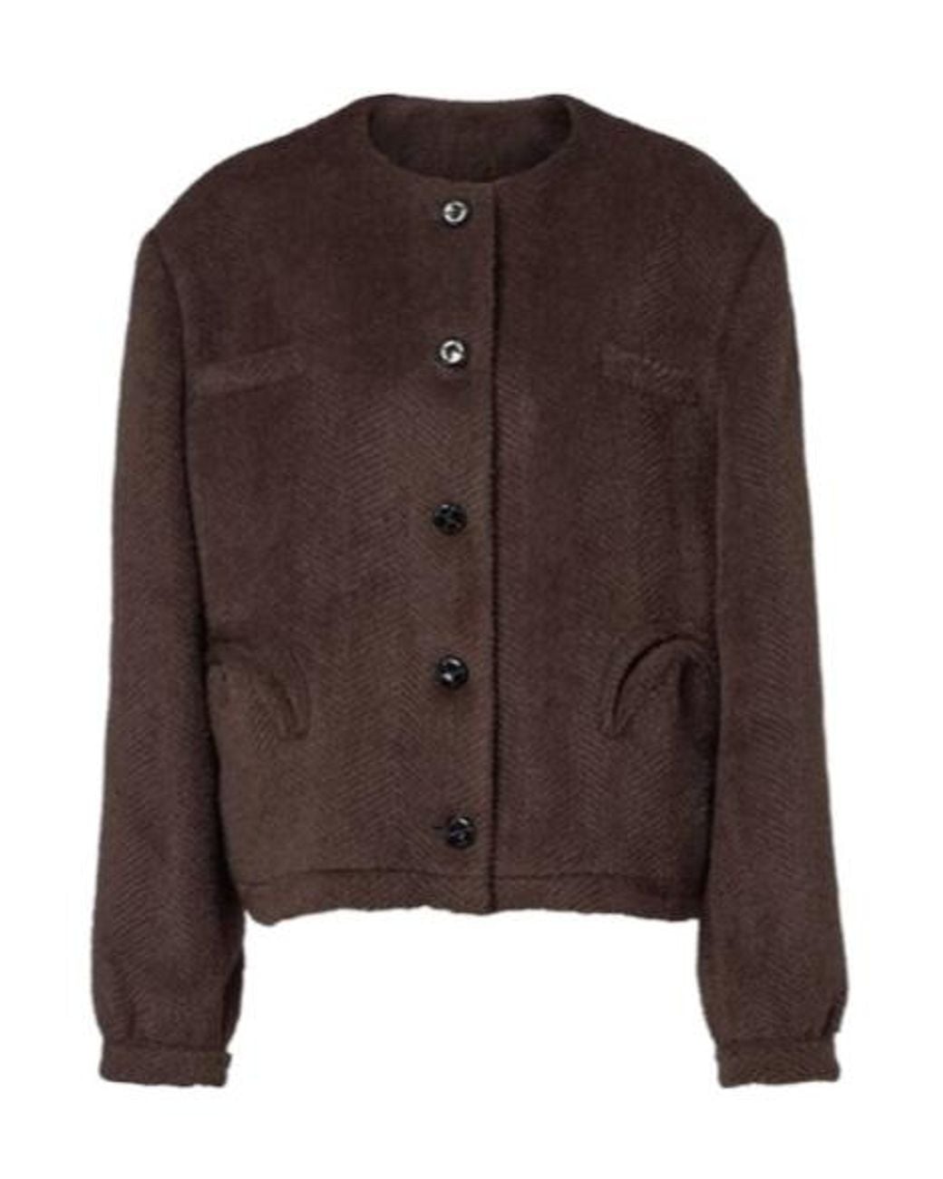 Blazé Milano Brown Gliss Chevron Alpaca And Wool Jacket