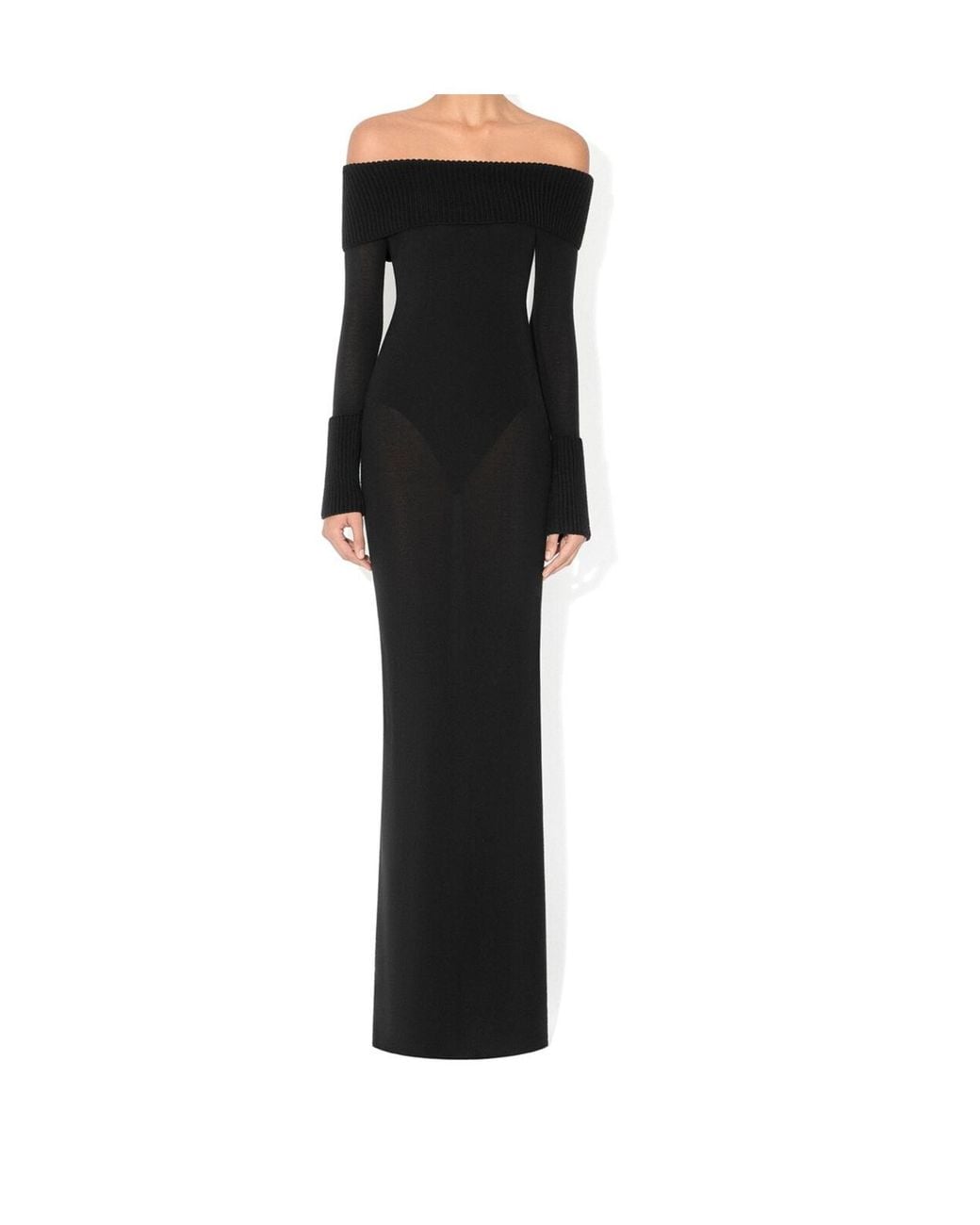 Alaïa Black Alaïa Off-Shoulder Ribbed Knitted Dress