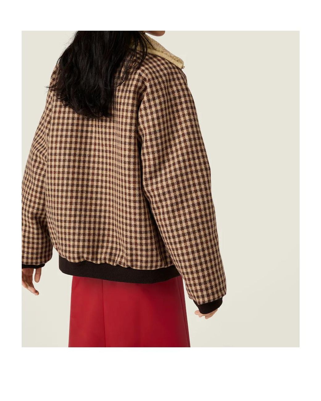 Miu Miu Brown Fleece-Lined Checked Blouson Jacket