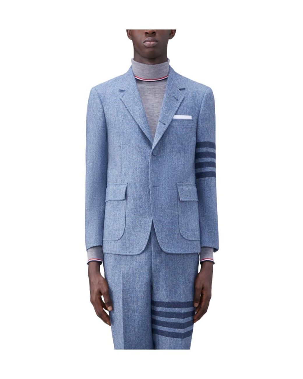 Thom Browne Blue Stripe-Detailed Single-Breasted Tailored Blazer for men