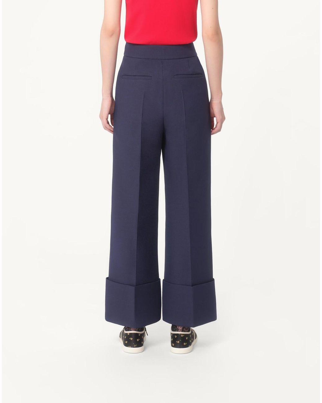Valentino Blue Pleat Detailed Wide-Leg Pants