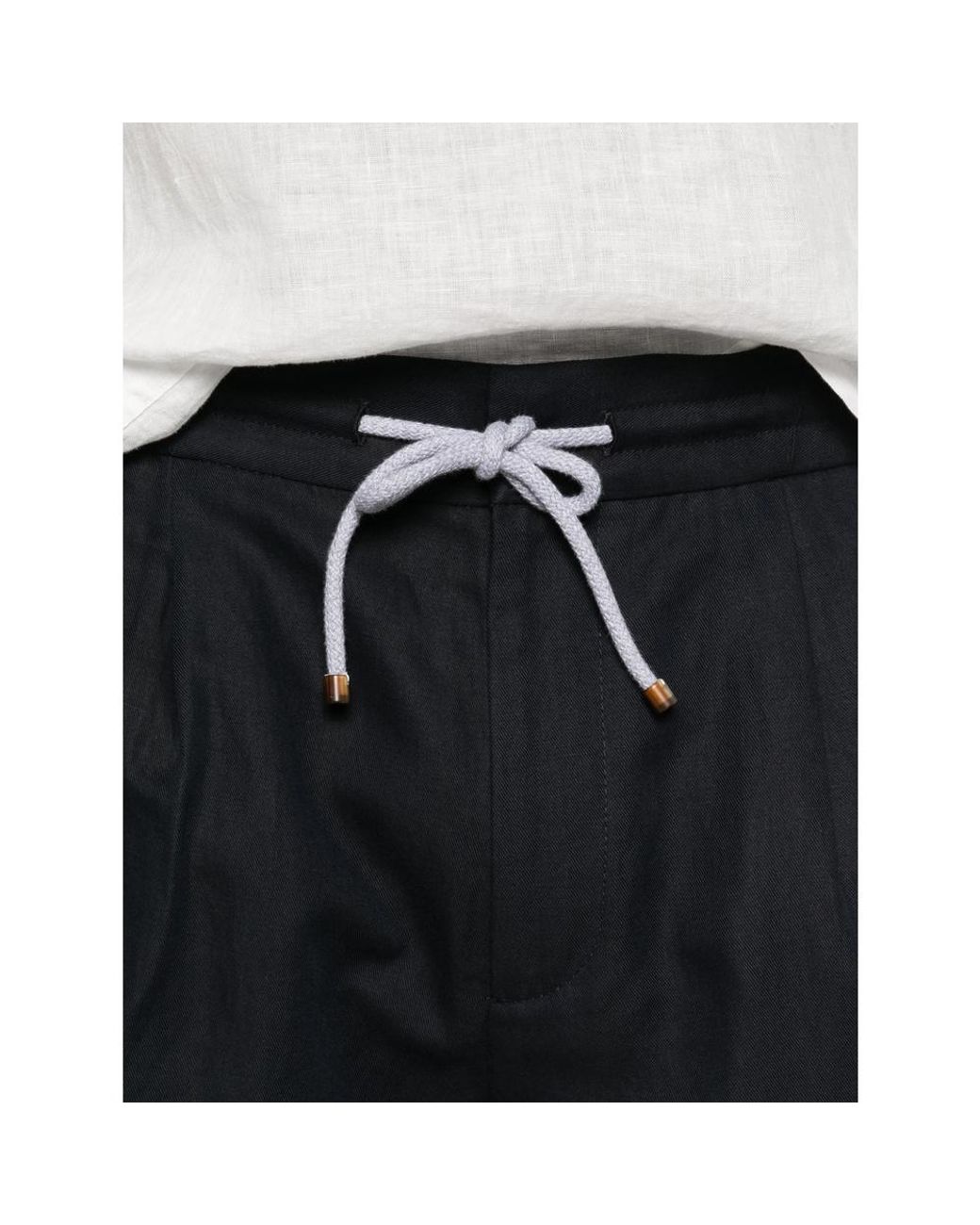 Brunello Cucinelli Black Drawstring Pleated Shorts for men