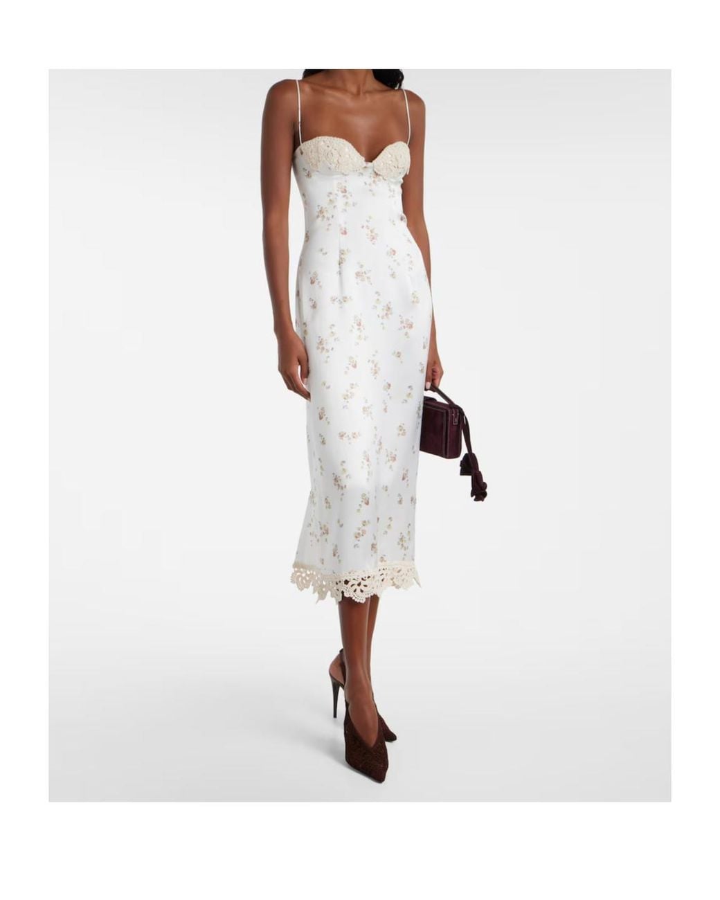 Magda Butrym White Floral Crochet-Trimmed Silk Slip Dress