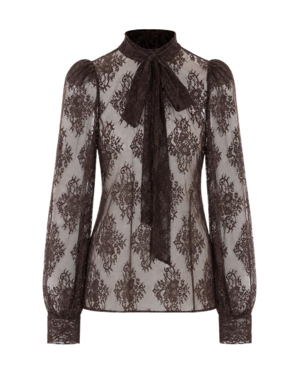 Aniye By Brown Sheer Lace Bow-Tie Blouse