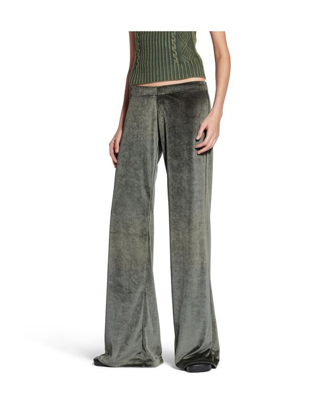 Balenciaga Gray Velvet Flared-Leg Pants