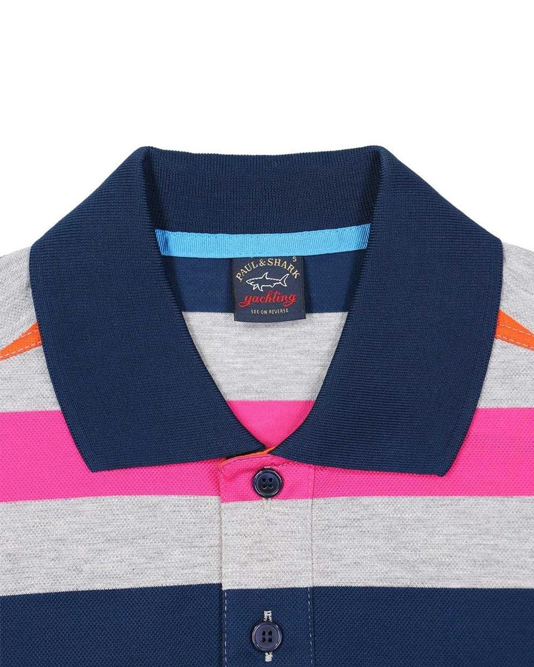 Paul & Shark Blue Striped Short-Sleeved Polo Shirt for men