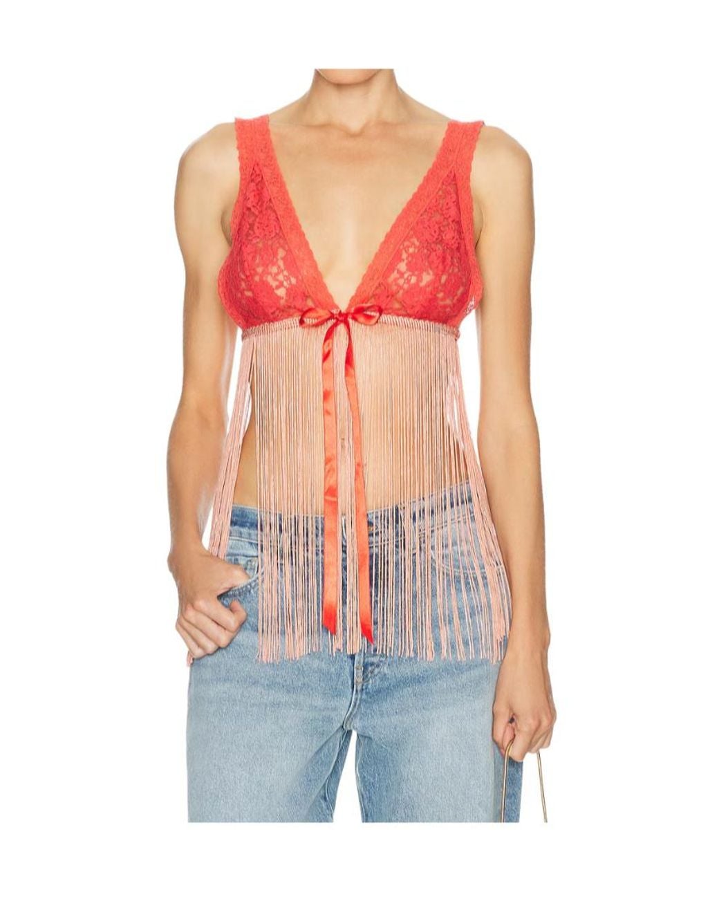 Bode Red Fringed Top