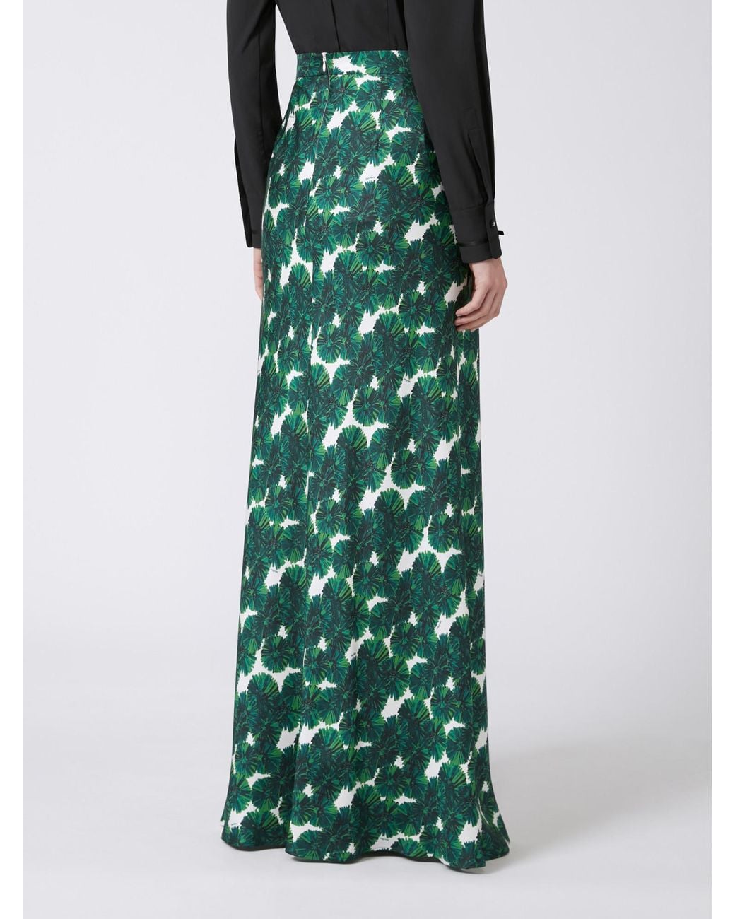 Max Mara Green Long Printed Silk Skirt