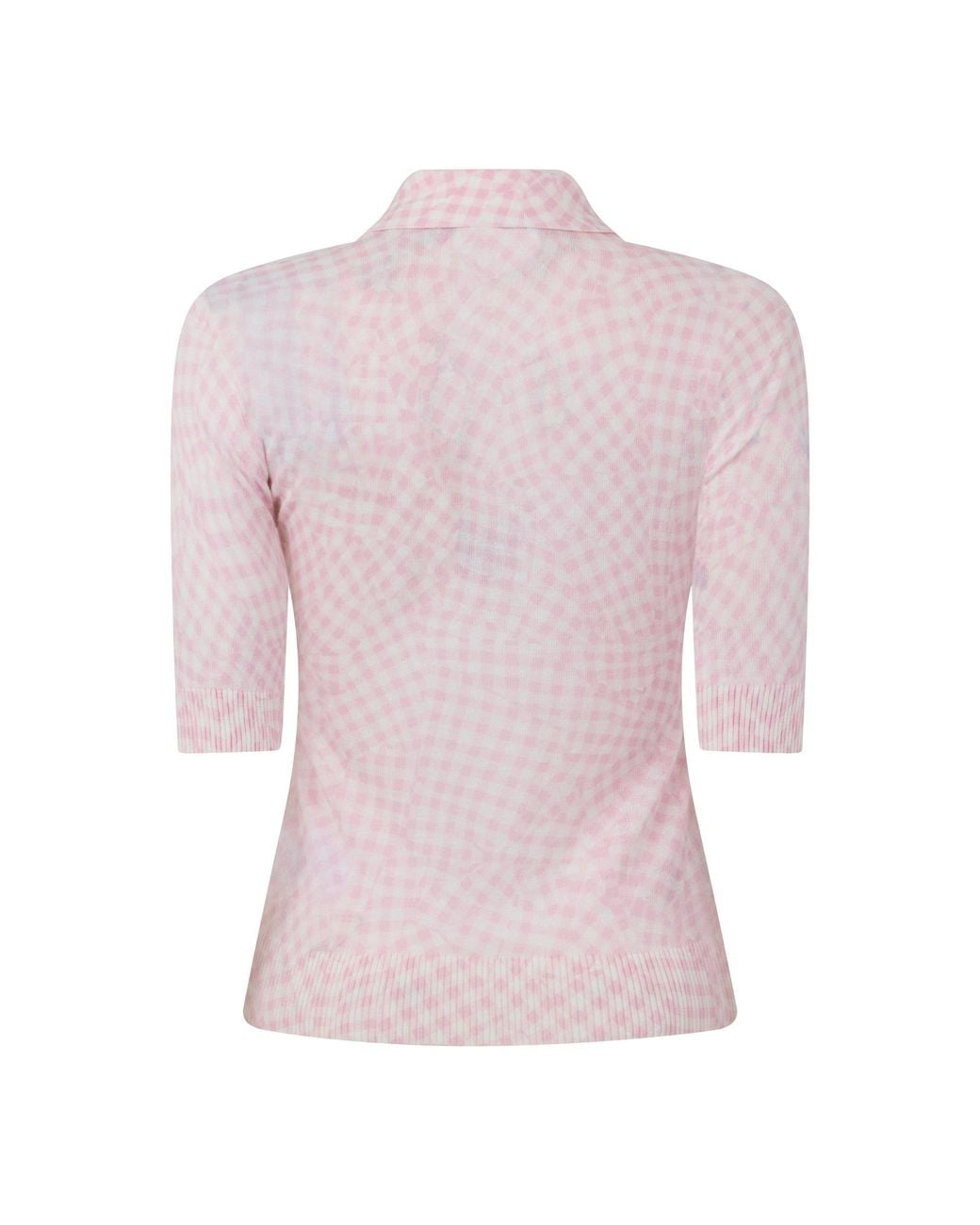 Ganni Pink Gingham Knit Polo Top