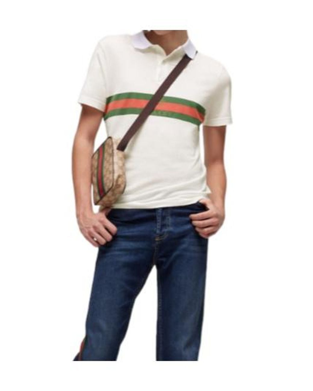 Gucci White Web Detailed Jersey Polo Shirt for men