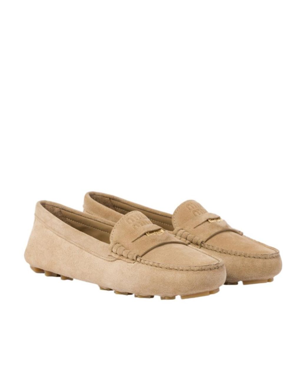 Miu Miu Natural Logo-Plaque Slip-On Penny Loafers