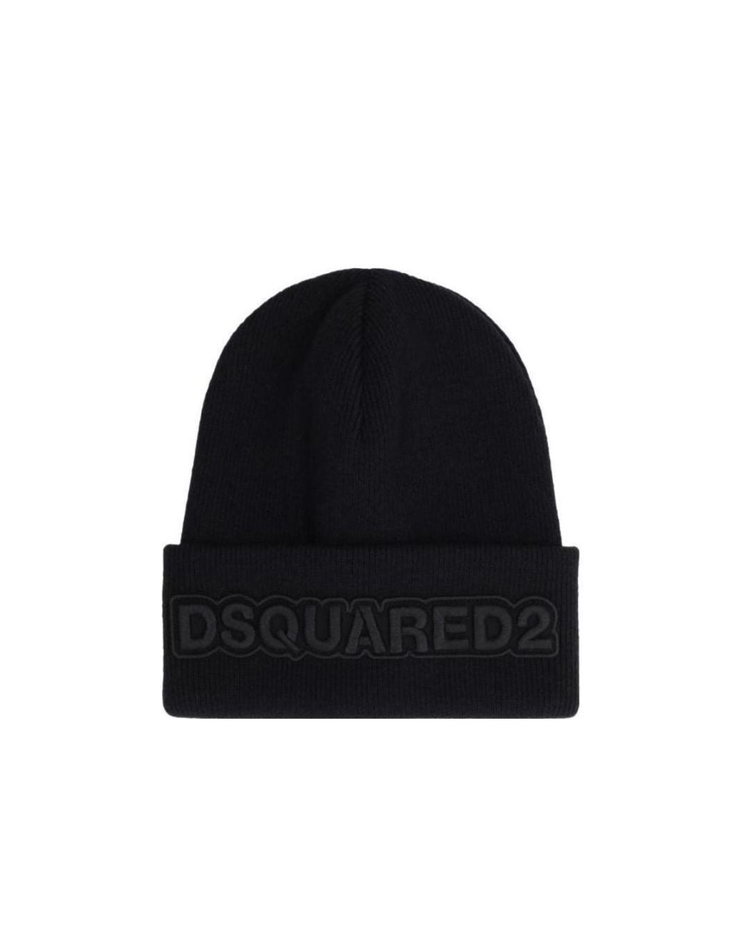 DSquared² Black Logo Embroidered Beanie for men