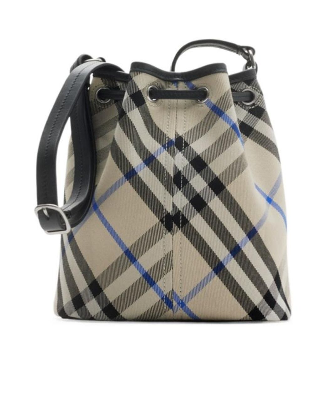 Burberry Gray Mini Checked Drawstring Bucket Bag