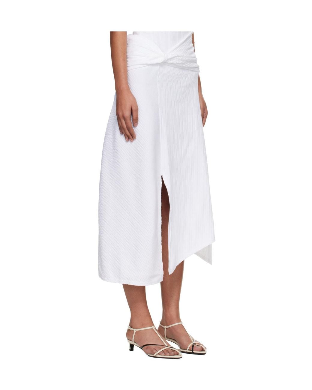 Victoria Beckham White Knot Detail Midi Skirt
