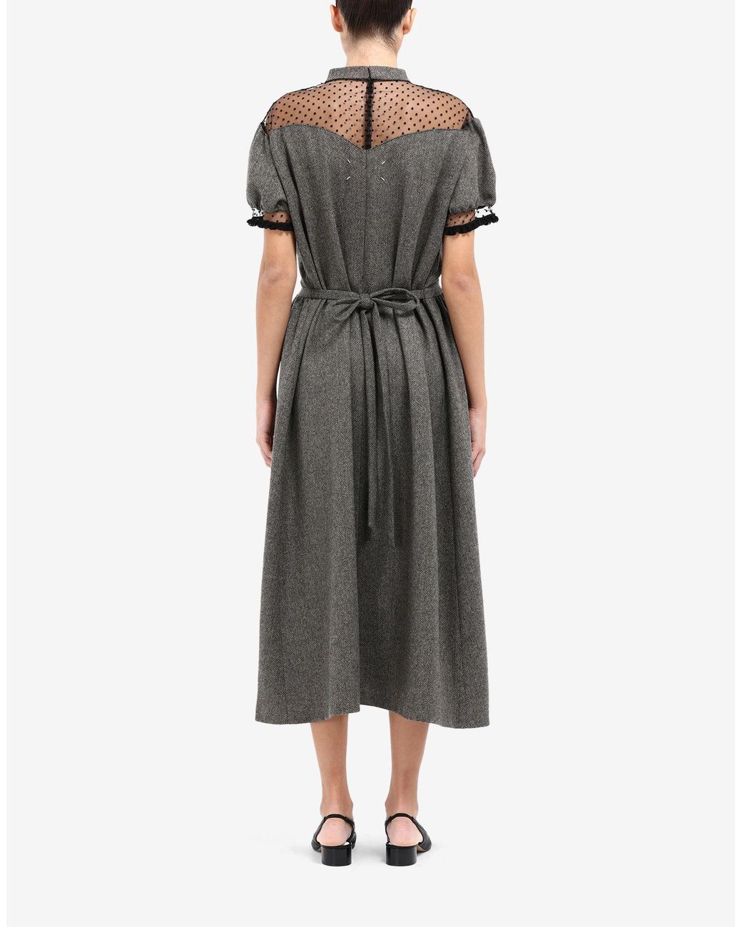 Maison Margiela Gray Sheer-Panel Chevron Dress