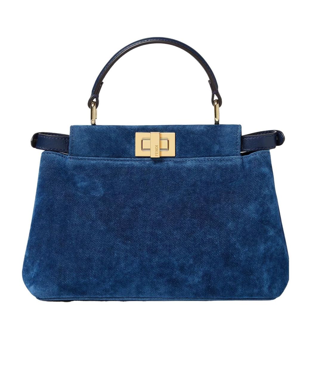 Fendi Blue Mini Peekaboo Floral-Embroidered Denim Tote Bag