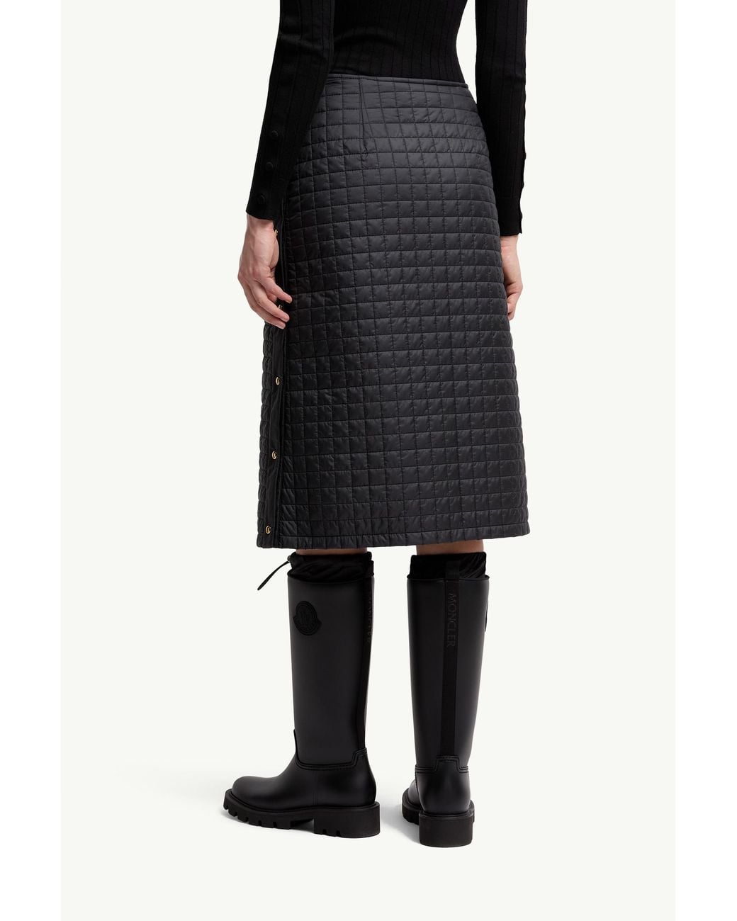 Moncler Gray Square-Quilted Padded Midi Skirt