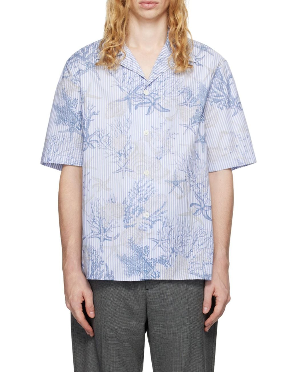Versace Blue Barocco Sea Printed Short-Sleeved Shirt for men