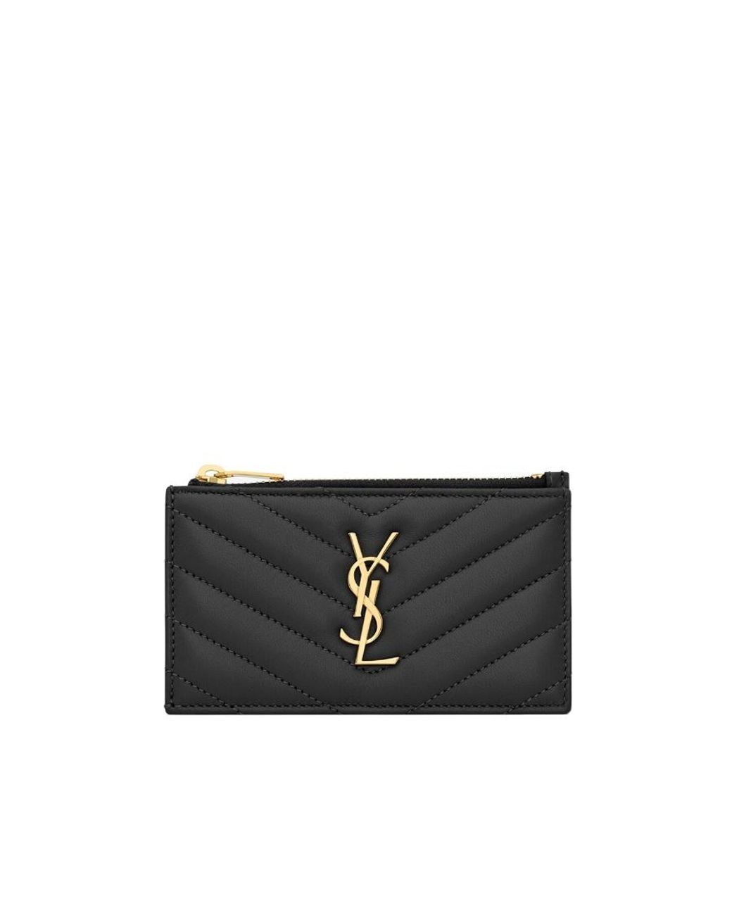 Saint Laurent Black Cassandre Matelassé Fragments Zipped Card Case