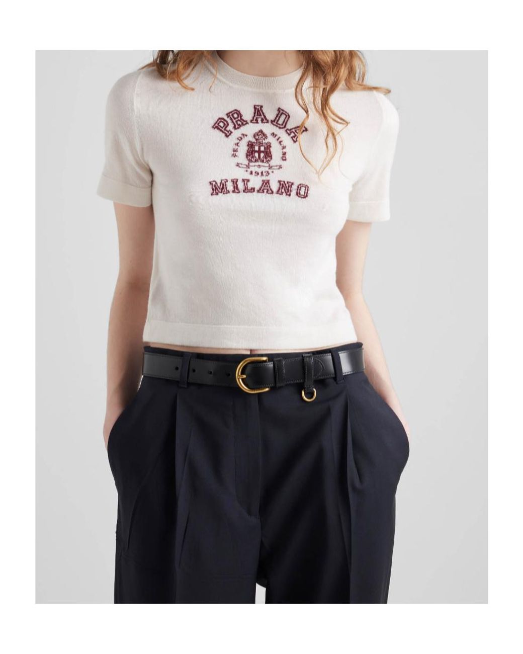 Prada White Logo-Intarsia Knitted Top