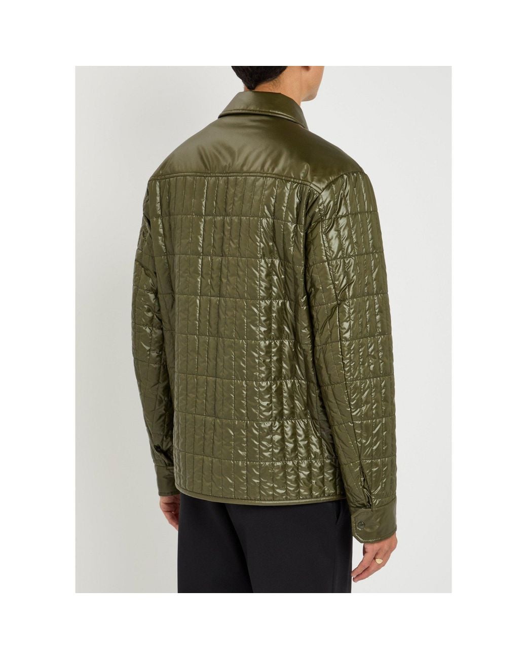 Moncler Green Checkered Pleated Shirt-Style Jacket for men