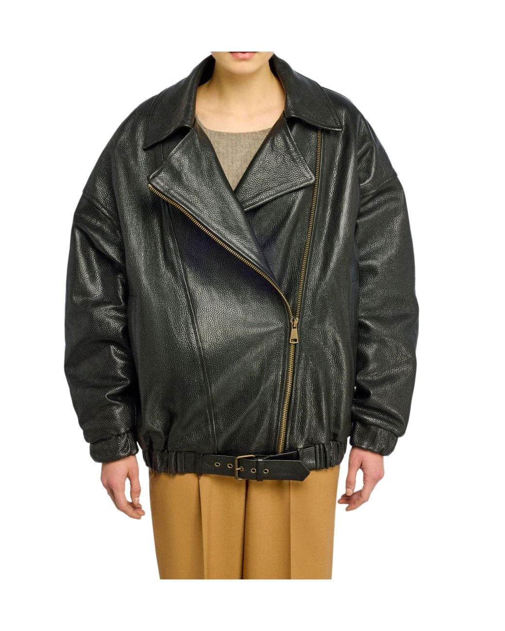Semicouture Gray Oversized Biker Leather Jacket
