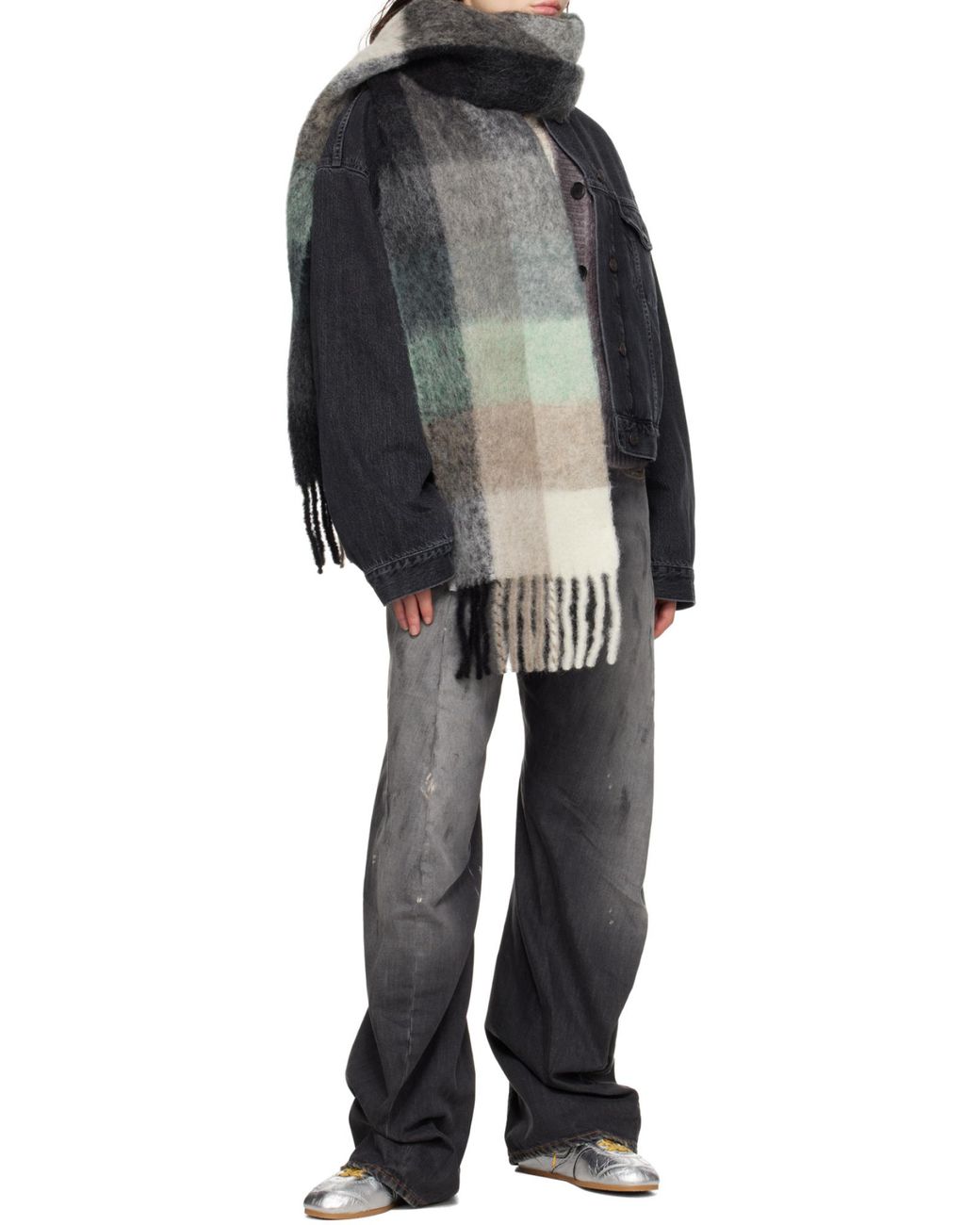 Acne Gray Logo Patch Scarf for men