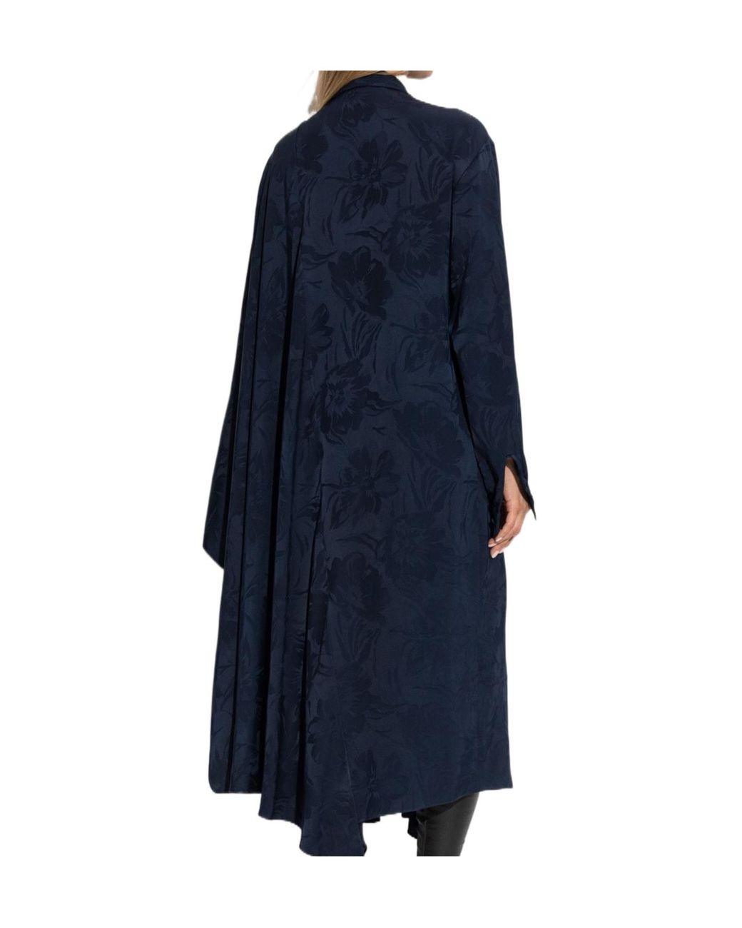 Balenciaga Blue Floral Print Tied-Neck Dress