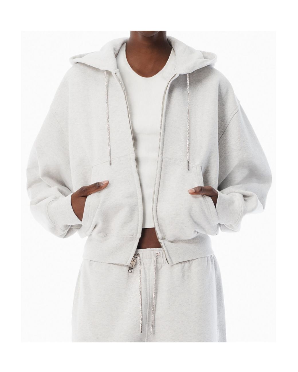 Alexander Wang White T By Cropped Zip-Up Hoodie