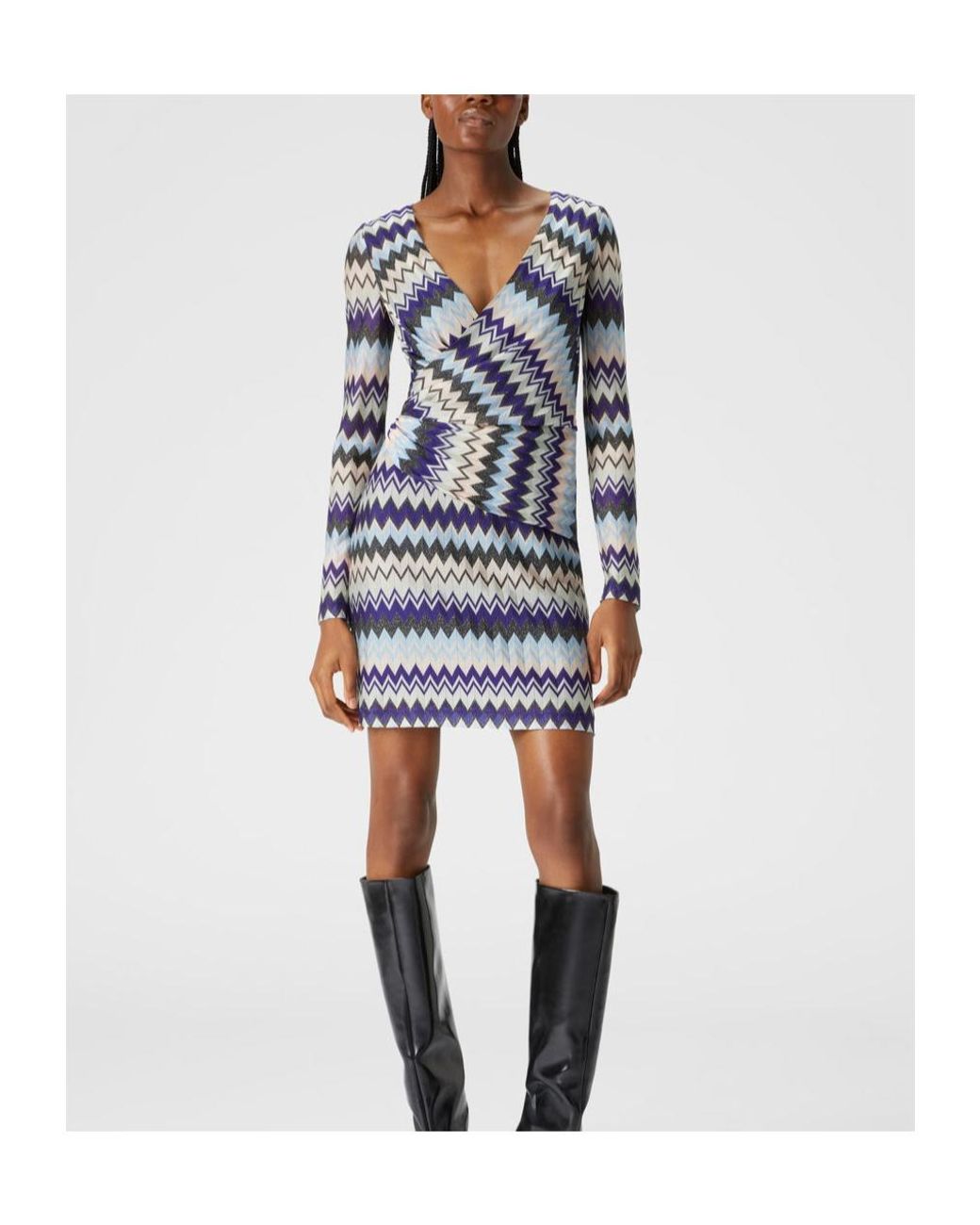 Missoni Blue Zigzag-Pattern Mini Dress