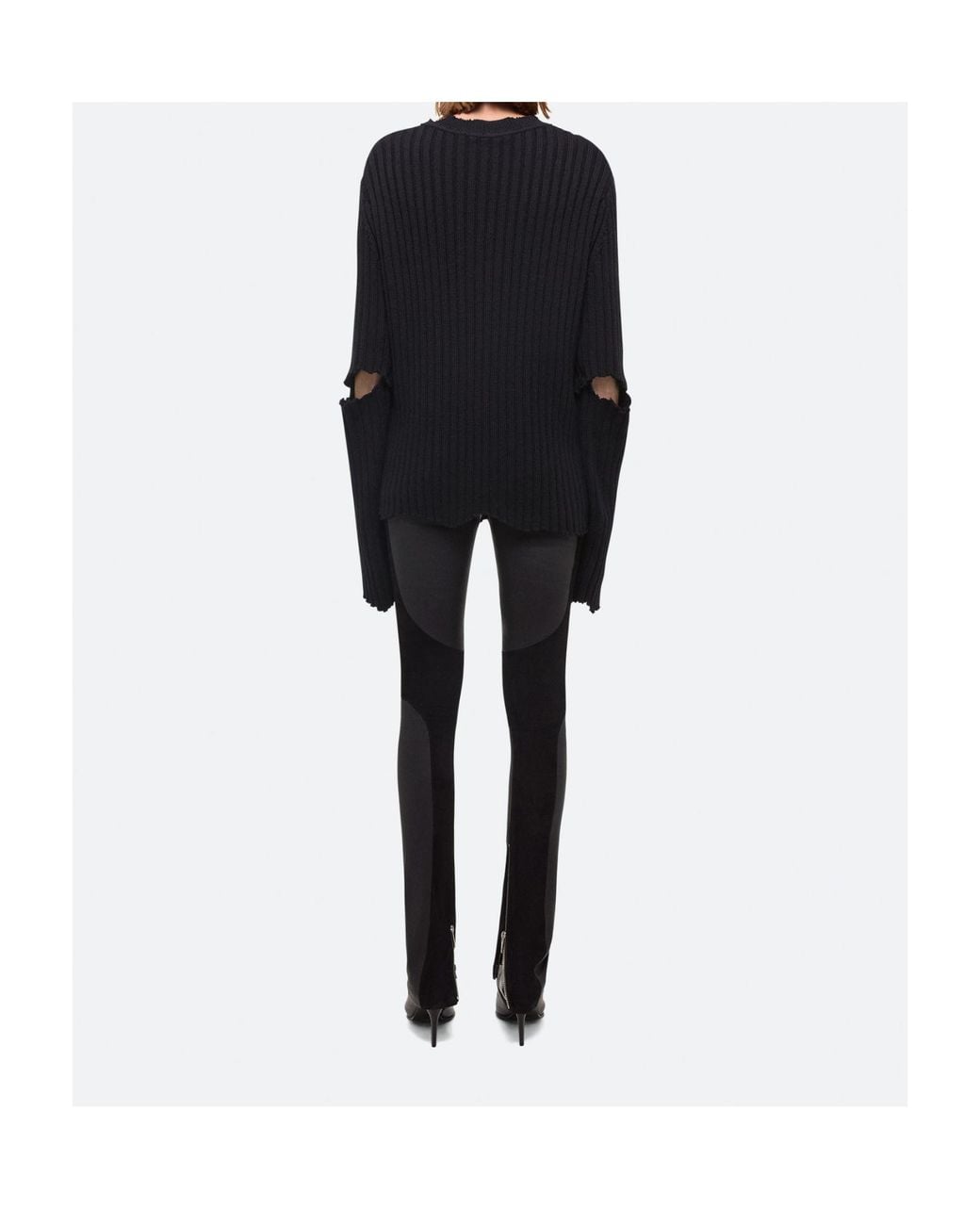 Helmut Lang Black Distressed Ribbed Jumper