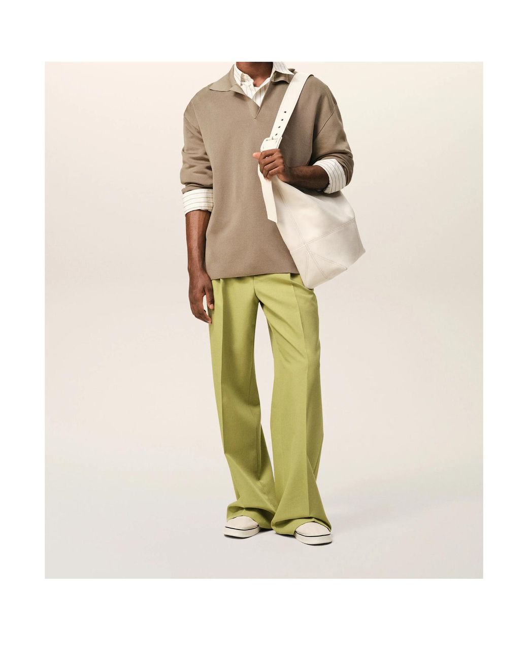AMI Natural Long-Sleeve Polo-Collar Sweater for men