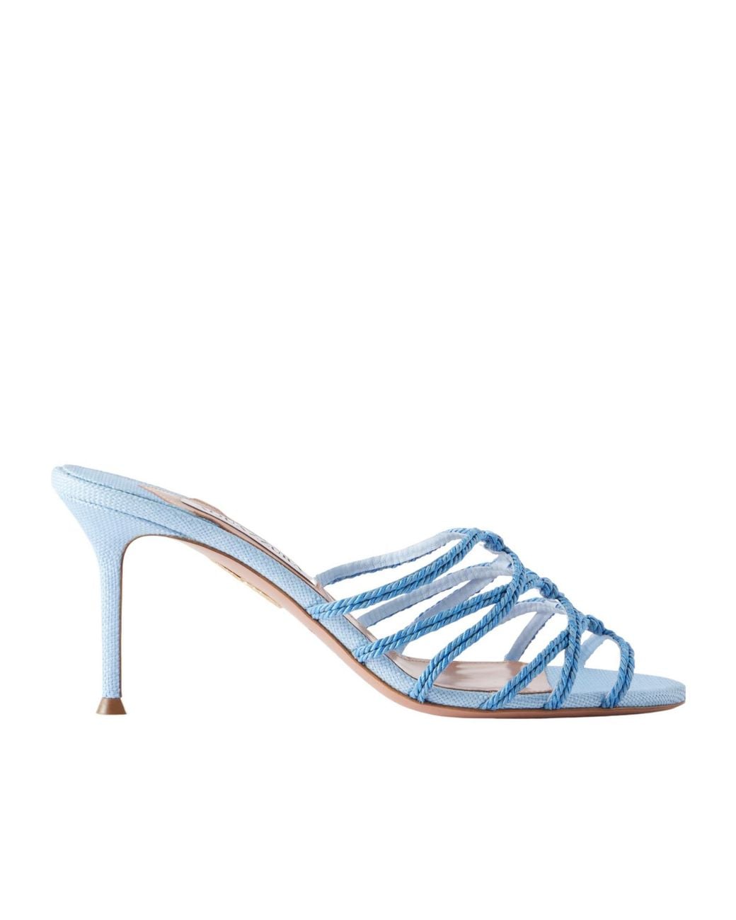 Aquazzura Blue Raffia-Trimmed Cord Mules
