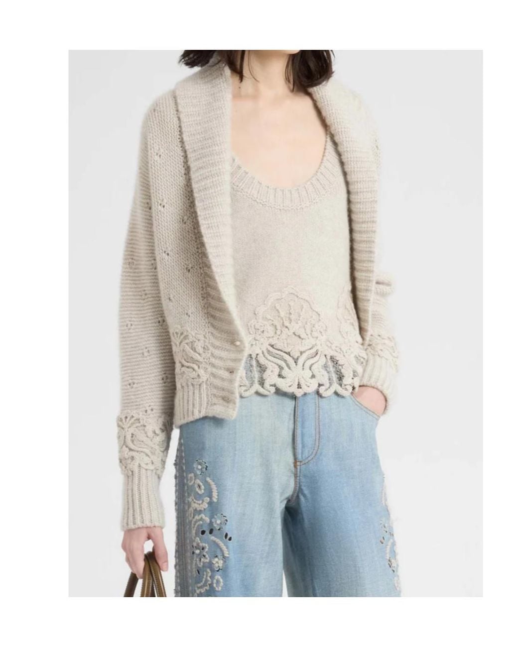 Ermanno Scervino White Pure Cashmere Cardigan With Couture Rebrodé Lace Details