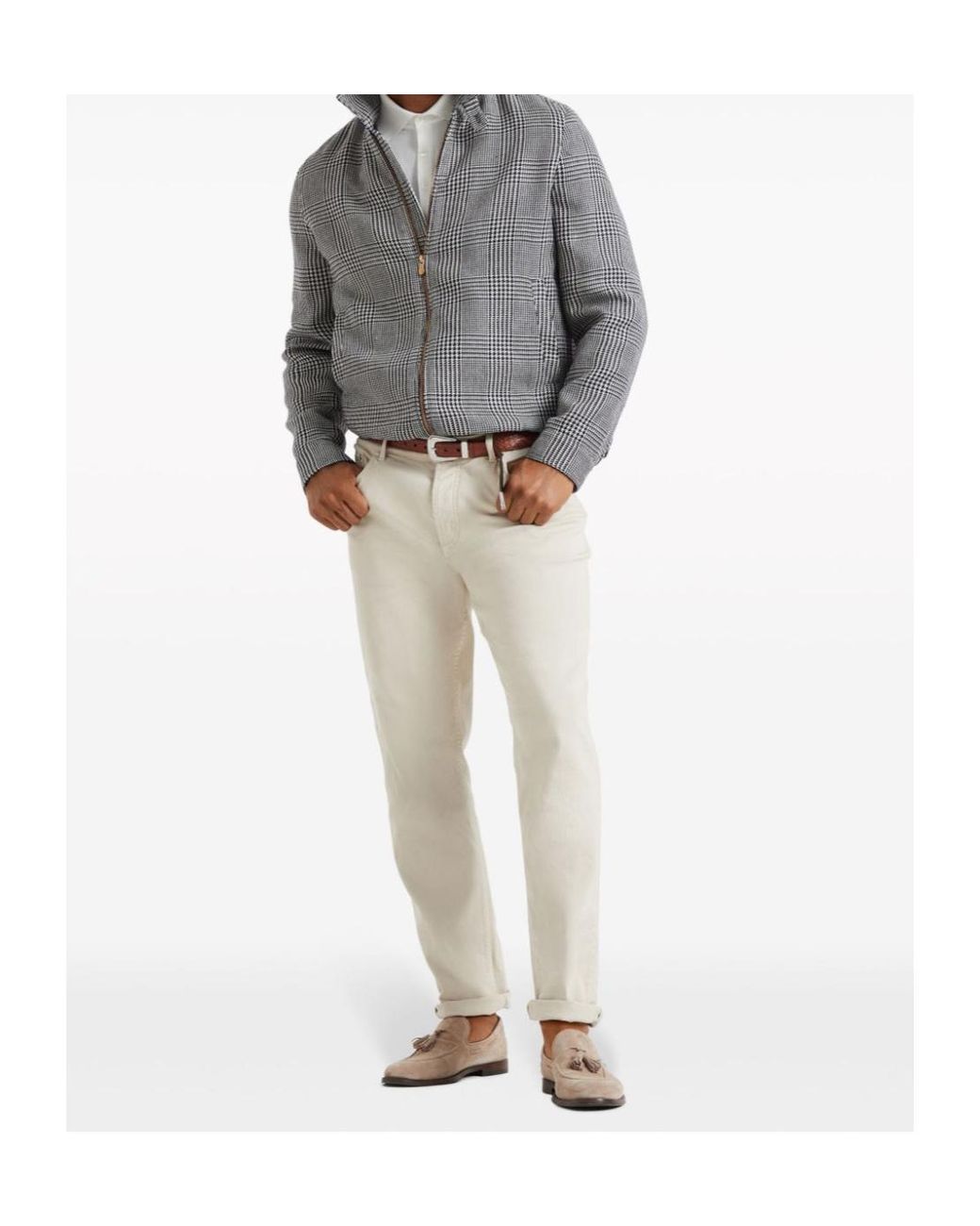 Brunello Cucinelli White Short Sleeved Buttoned Polo Shirt for men