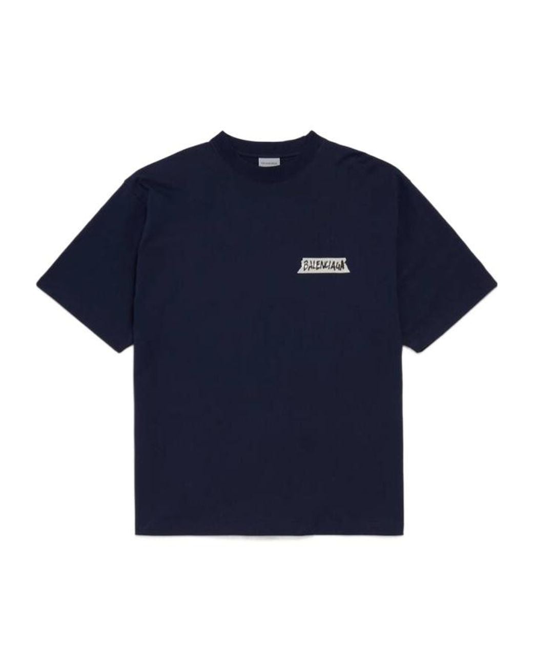 Balenciaga Blue Tape-Logo Medium-Fit T-Shirt for men