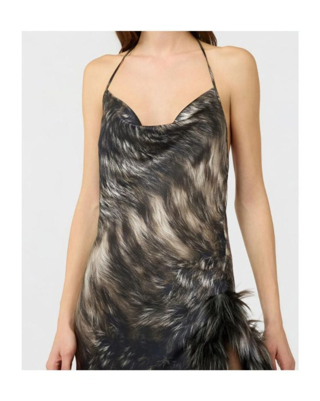 Roberto Cavalli Black Maxi Fur-Print Halterneck Dress