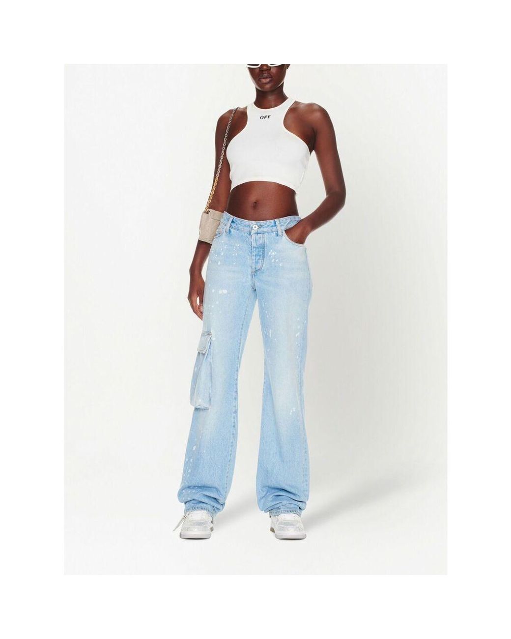 Off-White c/o Virgil Abloh Blue Toybox Painted Logo Patch Wide Leg Jeans