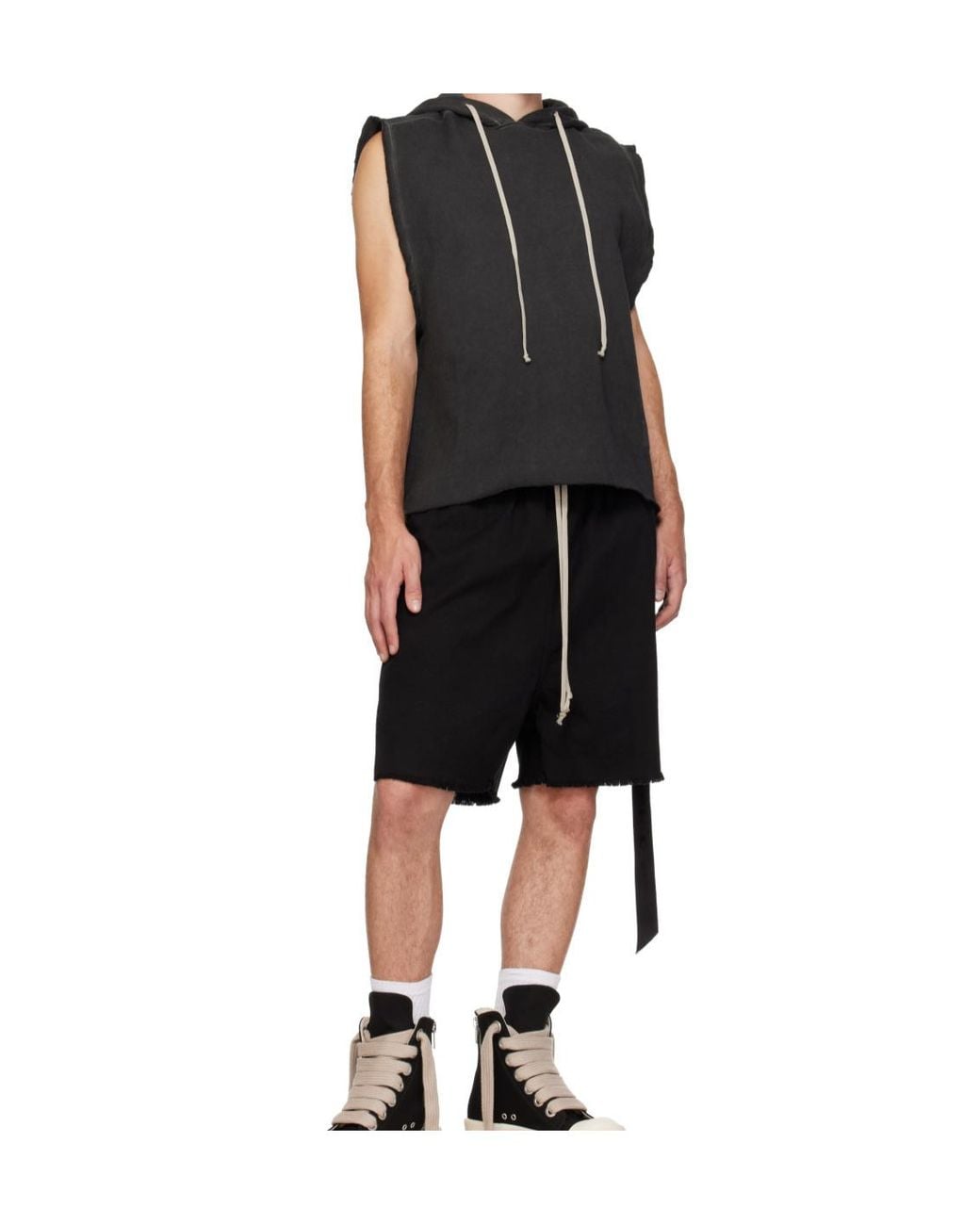 Rick Owens Black Raw-Edge Zip-Detail Shorts for men