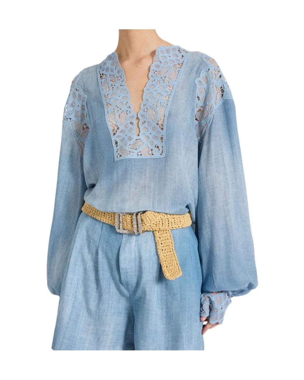 Ermanno Scervino Blue Long-Sleeve Blouse