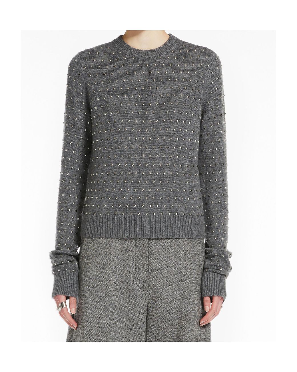 Sportmax Gray Embellished Crewneck Long-Sleeved Jumper