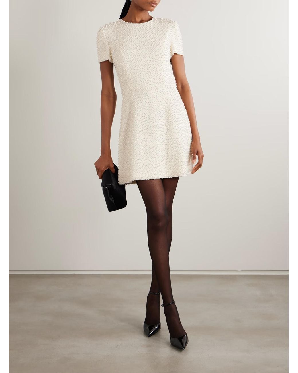 Carolina Herrera White Embellished Wool-Blend Crepe Mini Dress