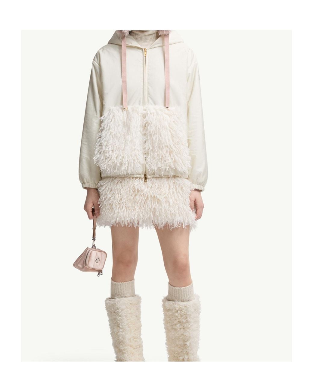 Moncler White Teddy-Trimmed Padded Zip-Up Hoodie