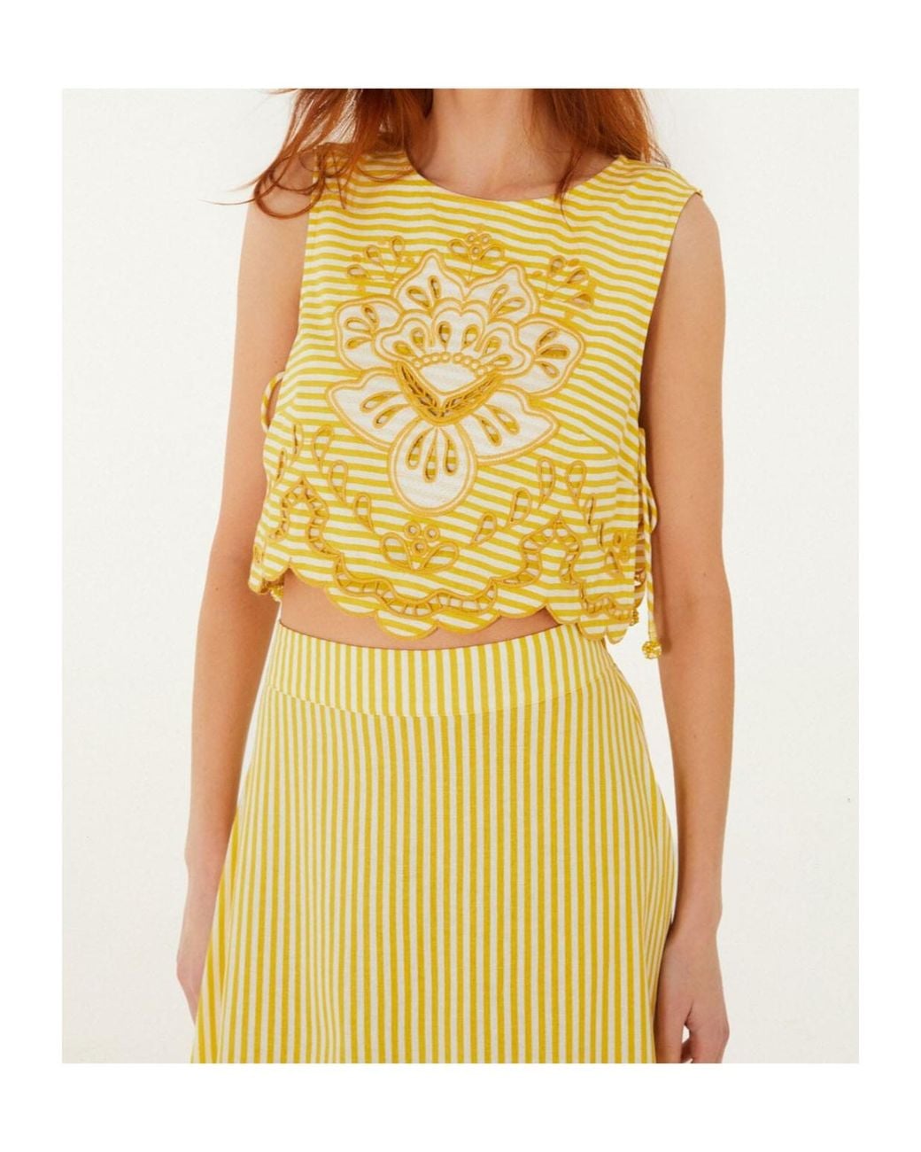 Farm Rio Yellow Embroidered Piping Vest