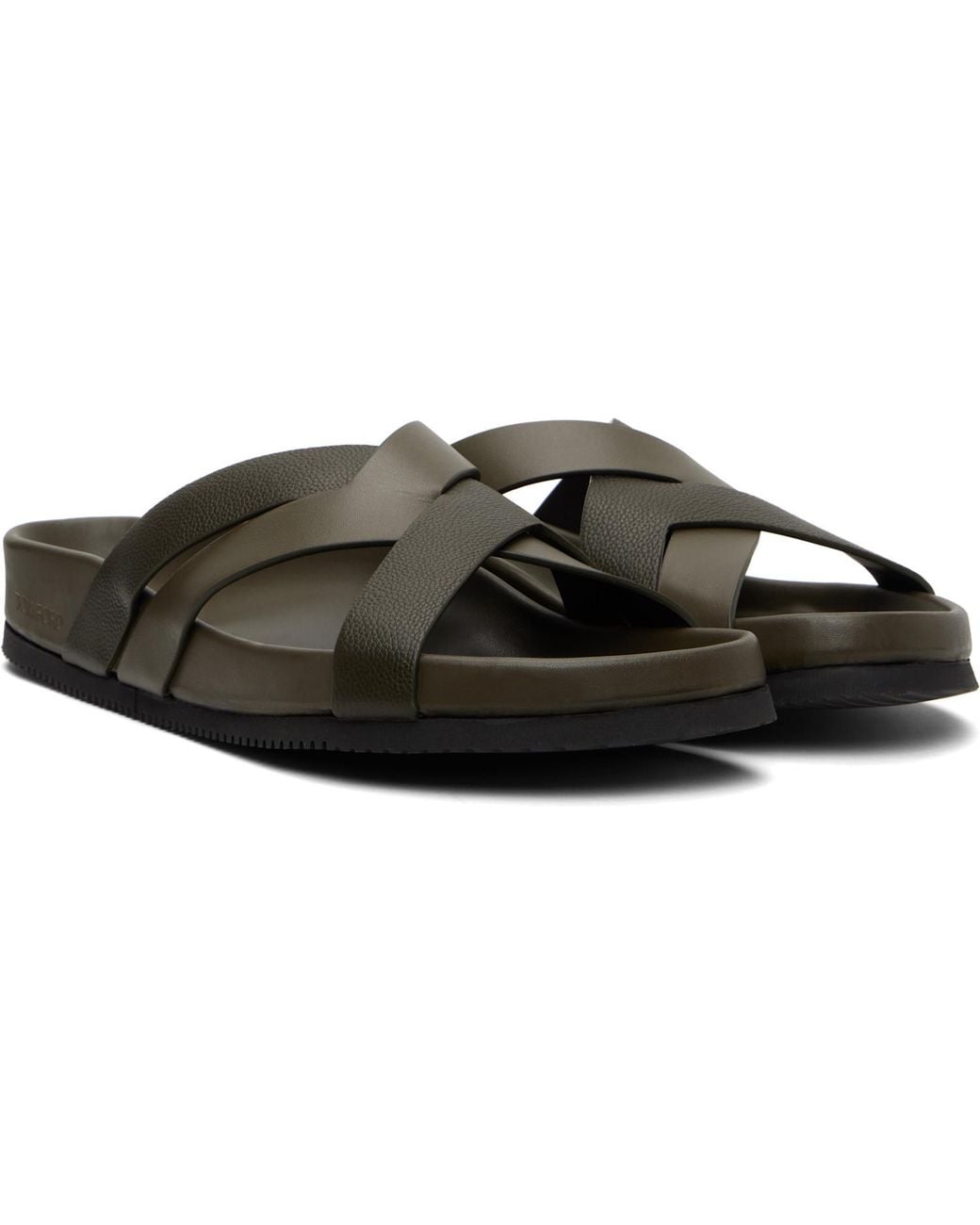 Tom Ford Brown Grain Leather Slippers for men
